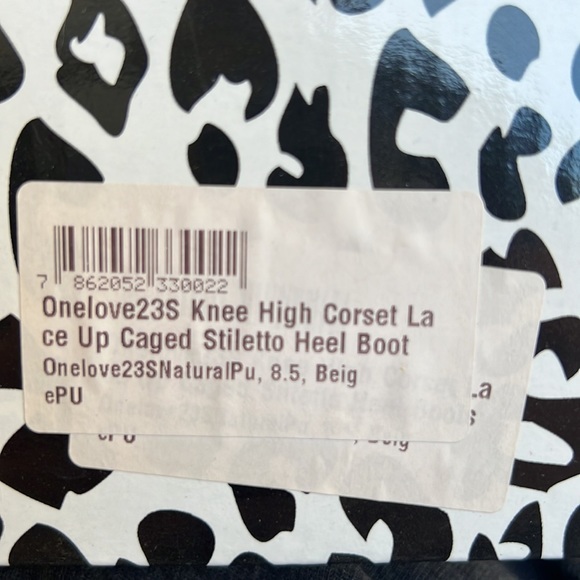 Anne Michelle Knee High Corset Lace‎ Up Caged Stiletto Heel Boot Beige Size 8.5 - Picture 7 of 7